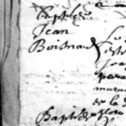Bapteme de Boisnard Jean (Bénard Jean Baptiste) le 12 mars 1691 à Saint Mathurin - Loire