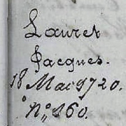 Lauret Jacques dit St-Honoré, décédé le 18 mai 1720 à Saint-Paul (acte n°160)